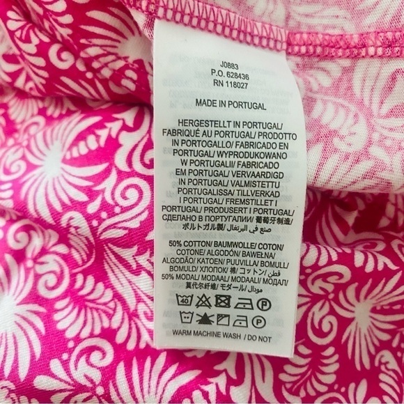 BODEN Womans Romy Pink White Jersey Midi Dress Palm Print Ruffle Trim 12 R - Picture 12 of 14